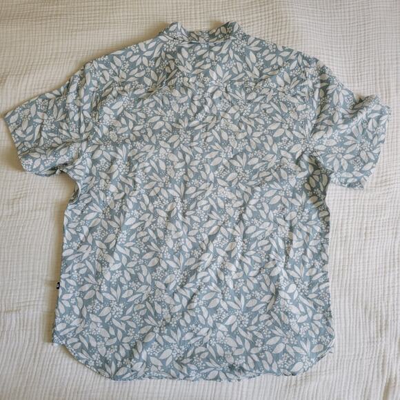 Nautica Mens Large Buttondown Shirt White and Blue Short Sleeve Linen Cotton - Picture 2 of 7